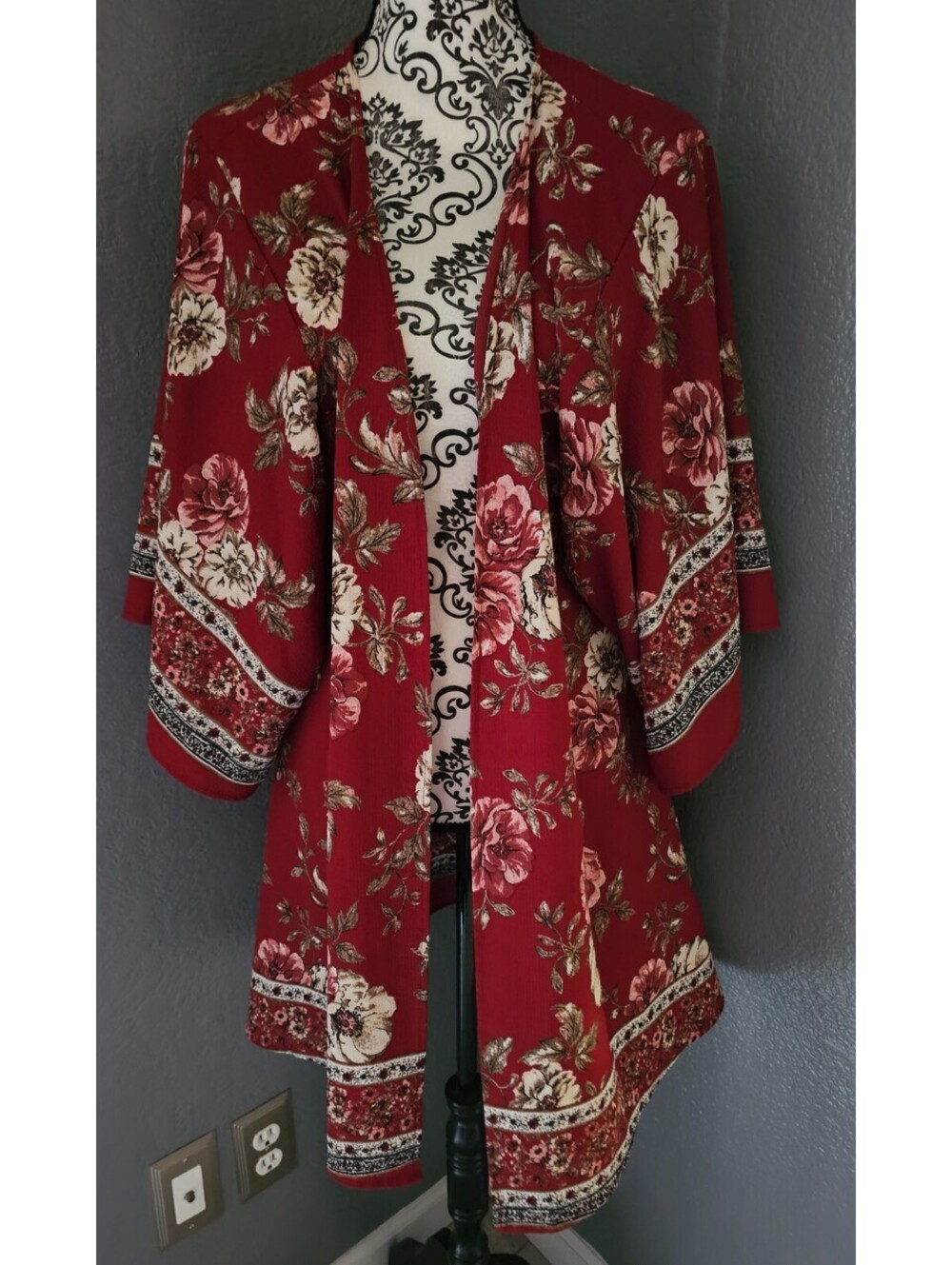 Women's Paolino Open Cardigan 3/4 Sleeve Floral Size Medium Multicolor BoHo USA